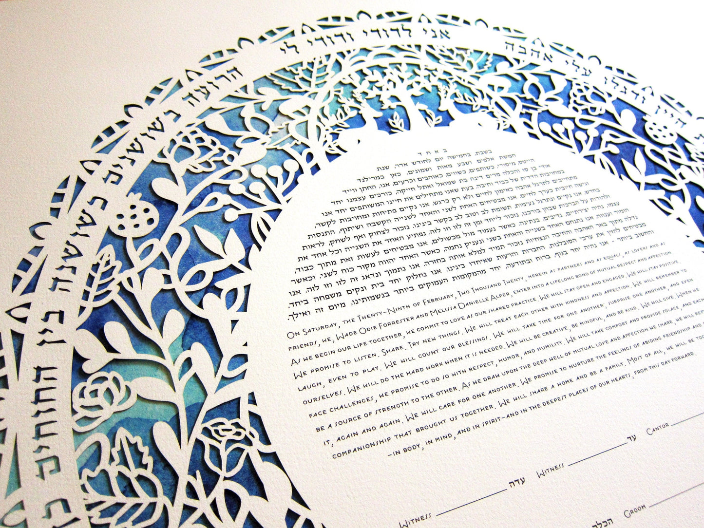 Wildlife Lasercut Ketubah | Hand-painted Watercolor Background Print | Gold Leaf