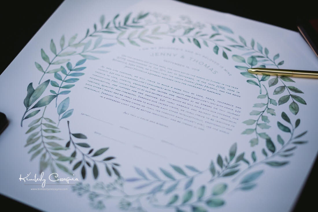Spring Wreath Ketubah - Fine Art Print for interfaith, reform and orthodox weddings