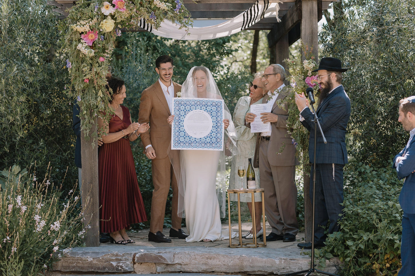 Laser Cut Mosaic Pattern Ketubah with watercolor print background