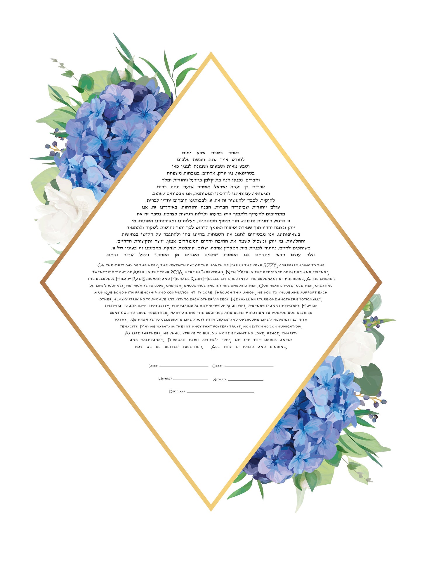 Blue Hydrangea Rhombus Ketubah