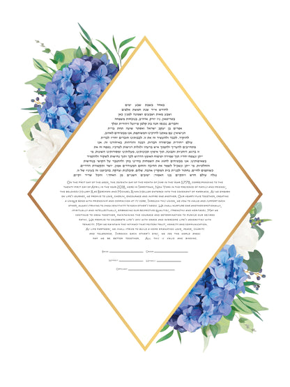 Blue Hydrangea Rhombus Ketubah