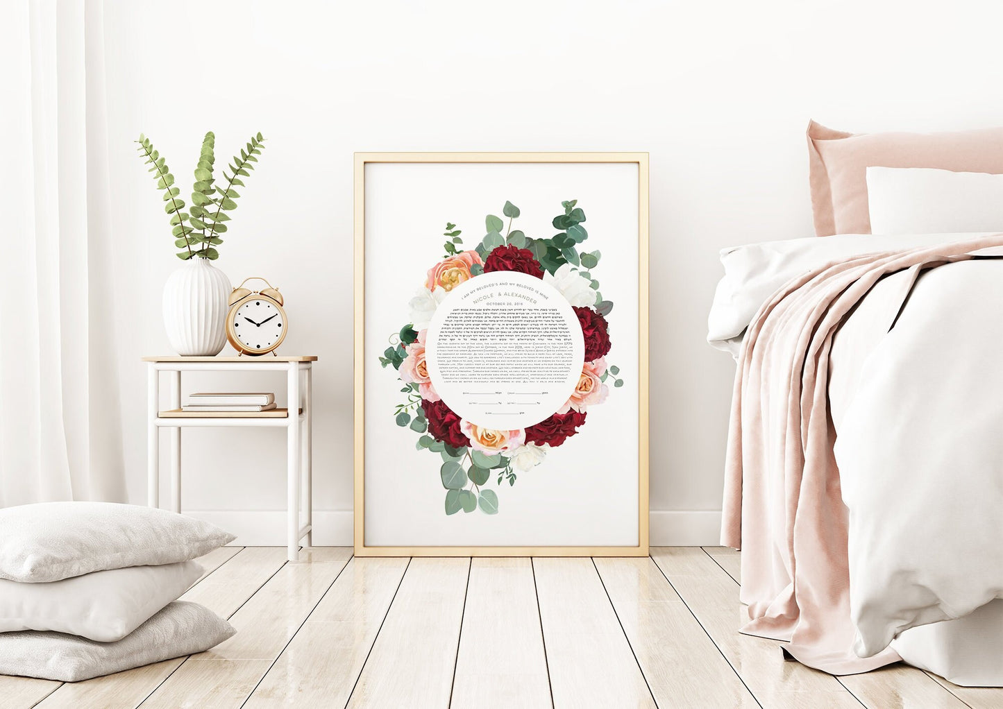 Bouquet of Roses Ketubah - Fine Art Print for interfaith, reform and orthodox weddings