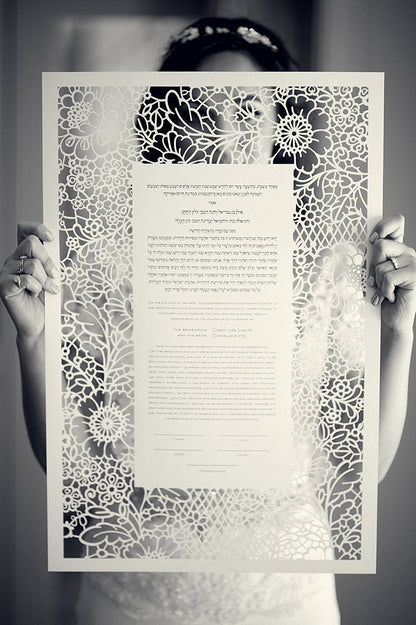 Lace in Bloom, Laser Cut Ketubah