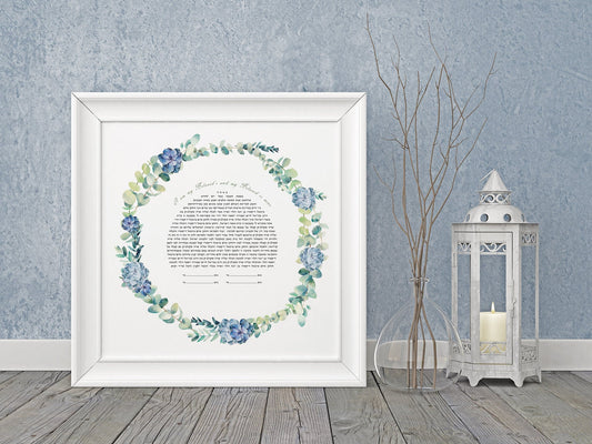 Eucalyptus Ring with Purple Succulents Ketubah Print